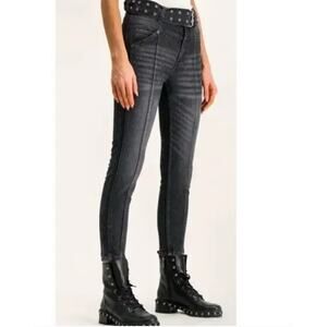 The Kooples Womens 26 Lizy Seamed Paneled Jeans Black Moto Biker Grunge Edgy